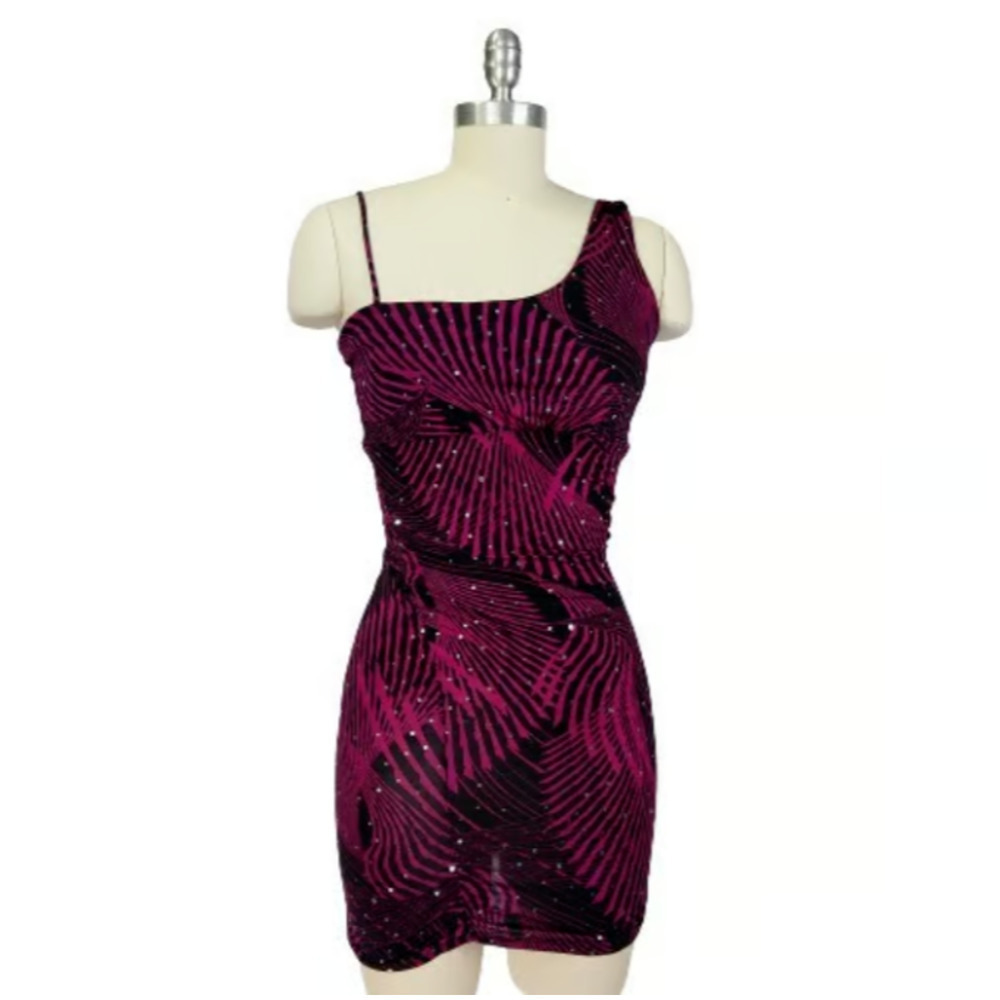 Vintage Y2K 2000s Wet Seal Mini Dress Size XS Pink Embellished One Shoulder